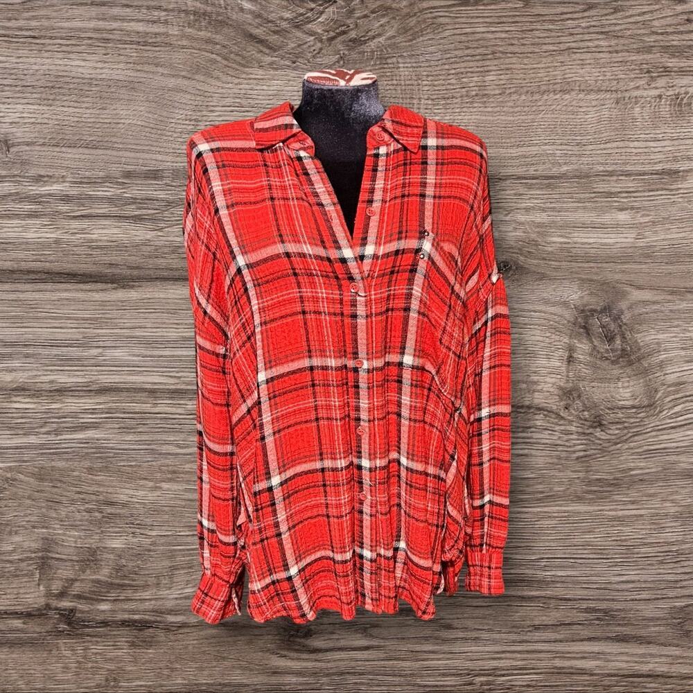 Free People We The Free Women’s Plaid Button Up Top Red Size Small